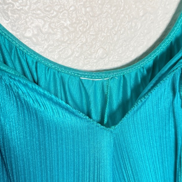 Vintage Teal Plisse Chemise Slip Nightgown Sz L - Picture 6 of 7
